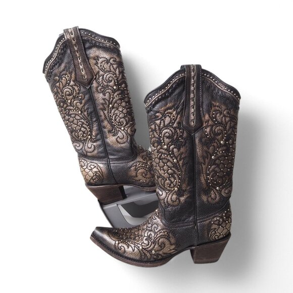 Corral Shoes - Corral Black and Gold Heeled Boots